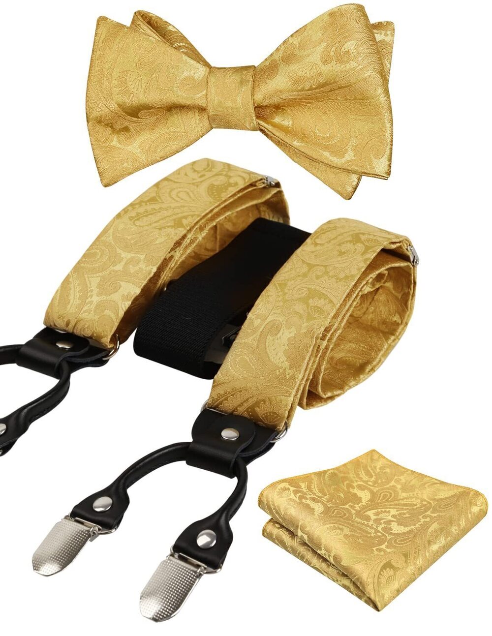 4312 Paisley Suspenders and Self Tied Bow Tie with Pocket Square Set